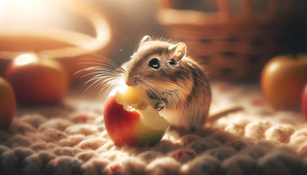 gerbil eating apple