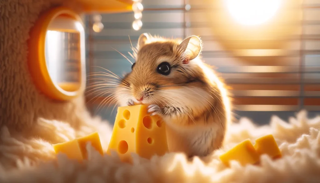 gerbil is eating cheese